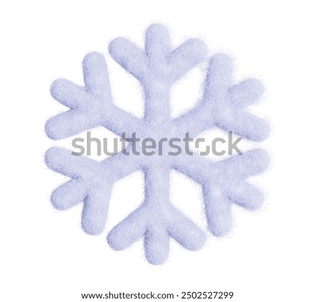 Snowflake isolated on white background. Weather forecast icon. Climate elements. 3D Wool felt style illustration. 
