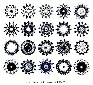 Snowflakes For Design Artwork. Elements For Brushes ( For Photoshop) Isolated On White