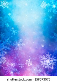 Snowflakes overlaid with colorful mist and fog.  Image displays a pleasing grain pattern at 100 percent.