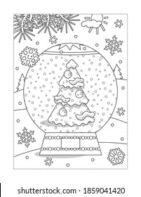 Snowglobe With Christmas Tree Coloring Page, Poster, Sign Or Banner Black And White Activity Sheet 
