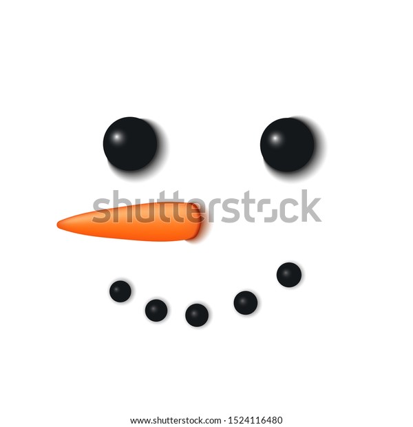 スノーマンの顔3d 白い背景にリアルな雪だるま 漫画のグラフィックデザイン 喜劇的な表情の衣装 おかしな顔 にんじん 石炭の目 小石の口 笑顔のシンプルな顔のイラスト のイラスト素材