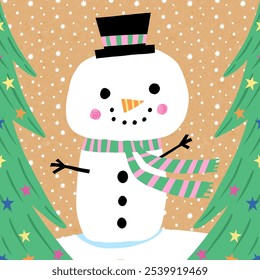 Snowman Holiday Christmas Greeting Cute Character Tree Snow Scarf Carrot Hat Star - Powered by Shutterstock