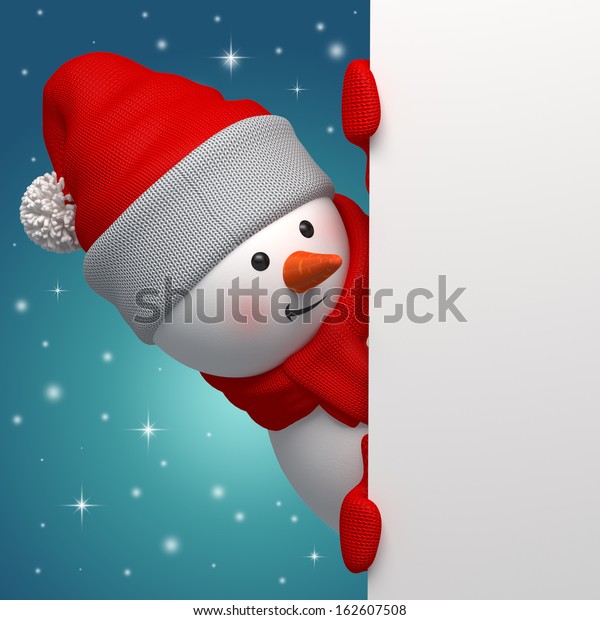 Snowman Looking Out Corner Holding Blank Stock Illustration 162607508