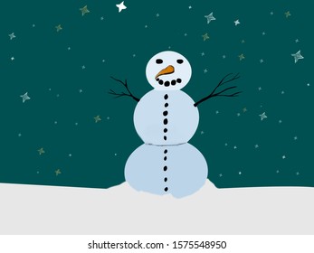 Snowman Without Hat Surrounded By Stars Stock Illustration 1575548950 ...