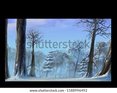 Snowscape computer - drawn scene illustration