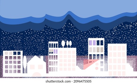 Snowy City Night Modern Illustration 