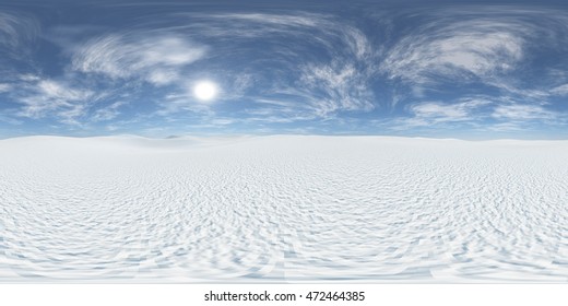 Snowy Desert.. Environment Map. HDRI Map. Equirectangular Projection. Spherical Panorama. 3D Rendering