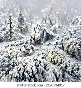 Snowy Mountainous Forest Fantasy Scale Painting