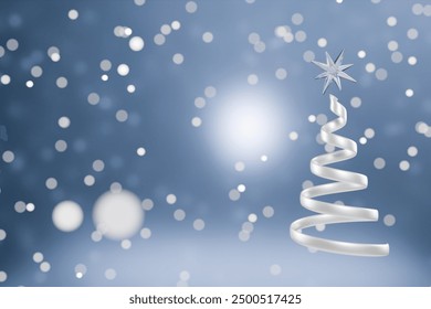 A snowy scene featuring a decorative Christmas tree and sparkling snowflakes in a winter wonderland. 3d rendering - Powered by Shutterstock