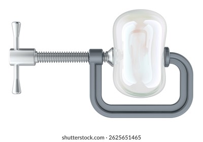 Soap bubble with squeezing C clamp. 3D rendering isolated on white background