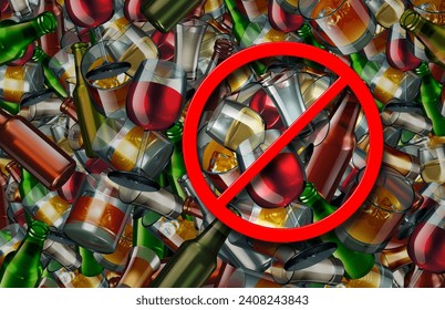 Sober Stop Drinking Sobriety and Abstain From Alcohol free and alcoholic rehab concept as a ban and abstaining from beer wine and spirits beverages for improved health as a 3D illustration. - Powered by Shutterstock