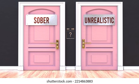 Sober Or Unrealistic - Making Decision By Choosing Either One Option. Two Alaternatives Shown As Doors Leading To Different Outcomes.,3d Illustration