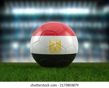 Soccer Ball Egypt Flag On A Soccer Pitch. 3d Illustration.