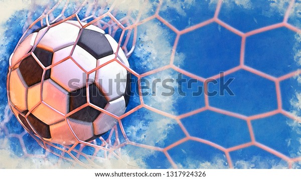 Soccer Ball Goal Net Blue Sky Stock Illustration