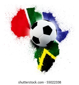 Soccer Ball On South African Grunge Painted Flag