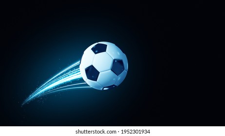 Soccer Ball Speed Fast Magic Effect In Blue Flames And Lights Black Background 3D Rendering