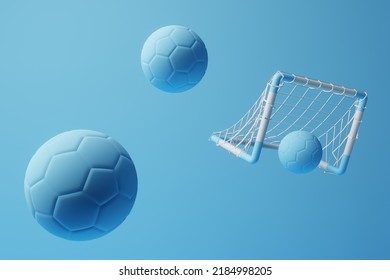 Soccer balls or Footballs and soccer goal on a blue pastel background. Abstract minimal sport concept. 3d render. - Powered by Shutterstock