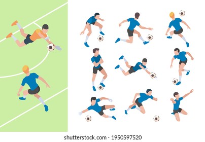 Soccer Characters. Isometric Athletics Persons Football Players Sprinting On Field People