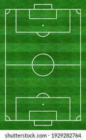 Soccer Field. Football Stadium. Vertical Background Of Green Grass Painted With Line. Sport Play. Overhead View. Pitch Green. Ground Pattern Texture. Playground Top Plan. Fotball Court. Illustration