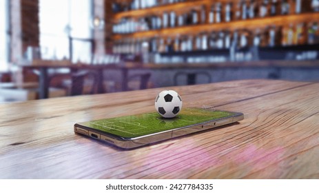 Soccer field on smartphone in a sports bar from above - texture background - 3D-Illustration - Powered by Shutterstock