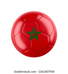 Soccer football ball with flag of Morocco isolated on white. 3d illustration.