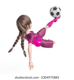 soccer girl is doing acrobatics to kick the ball in white background rear view, 3d illustration - Powered by Shutterstock