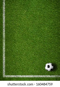 Soccer Grass Field With Marking And Ball Top View