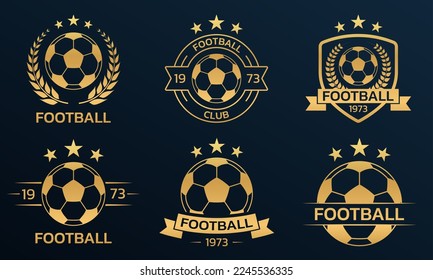 Soccer logo set with a ball. Football club or team emblem, badge, icon design. Sport tournament, league, championship gold labels. - Powered by Shutterstock