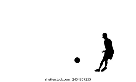 Soccer player silhouette isolated on white background with alpha channel. Man professional football player catching ball and making strike away from camera. - Powered by Shutterstock