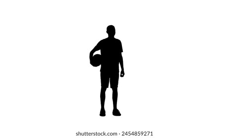 Soccer player silhouette isolated on white background with alpha channel. Man professional football player holding a ball and posing at the camera. - Powered by Shutterstock