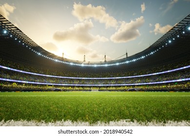 soccer stadium defocus background evening arena with crowd fans 3D illustration