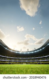 Soccer Stadium Evening Arena With Crowd Fans 3D Illustration