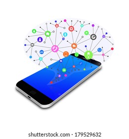 Social with chat bubble on smart phone,cell phone illustration