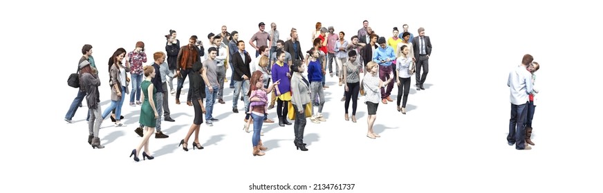 social concept: 3D rendering a crowd of people gathered together