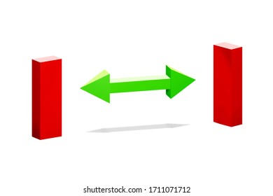 Social Distancing Abstract Concept, Two Elements Apart From Each Other Maintaining Safe Distance, Personal Space Conceptual, Double Sided Arrow, Area, Gap Between Two Individuals, Separation 3d Render