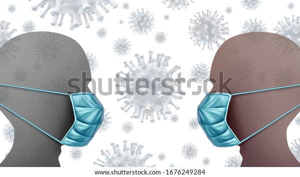 Social distancing disease control and limiting contact\
with people to avoid flu virus infection pandemic to limit novel\
coronavirus or covid-19 spread of contagious germs as 3D\
illustration elements.\
