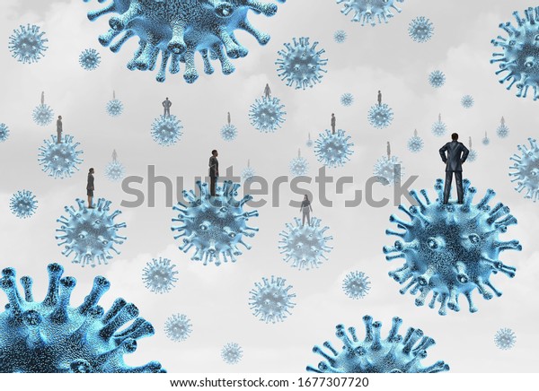 Social\
distancing disease control and limiting public contact with people\
to avoid novel flu coronavirus or covid-19 infectious spread of\
contagious germs with 3D illustration elements.\
