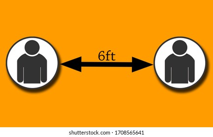 Social Distancing Icon With 6ft Distance, 3d Rendering