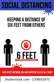 Social distancing poster keeping a distance of six feet from others one of the most effective ways to reduce the spread covid-19 coronavirus