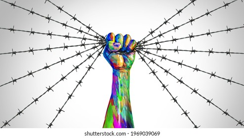 Social Justice Freedom And Peaceful Protest Or Protester Unity As A Fist Of Diversity As A Nonviolent Resistance Symbol Of Hope And Liberty From Injustice In A 3D Illustration Style.
