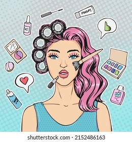 Social Media Beauty Guru Influencer Or Make-up Artist Blogger Concept Illustration In Pop Art Retro Comic Style