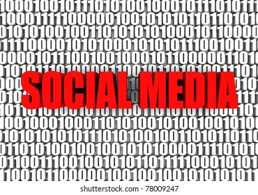 Social media and binary code 3d text. Part of a series.