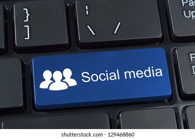Social media computer button with icon group people.