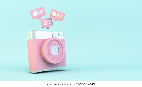 Social Media Concept: Camera With Notifications 3d Rendering