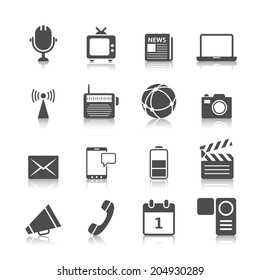 Social media icons set of mobile network computer camera and microphone recorder isolated  illustration