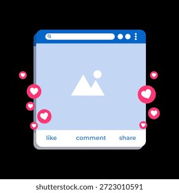 Social Media Interaction Interface Vector Illustration With Like Comment Share Icons