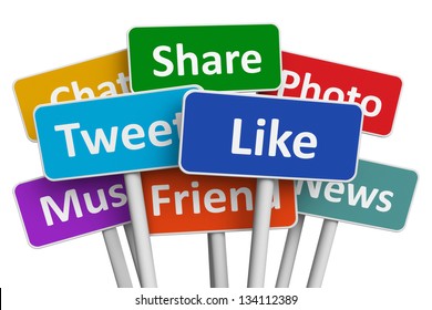 Social Media And Networking Concept: Group Of Color Signs With Social Media Services Isolated On White Background