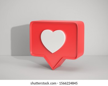 Social Media Notification Icon, Like Symbol On Gray Background. 3D Rendering