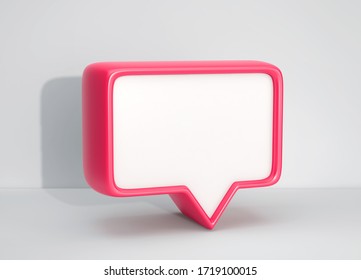 Social Media Notification Icon, Red Bubble Speech On Gray Background. 3D Rendering
