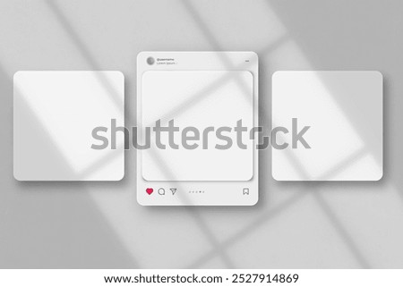 Social media post interface mockup. Social media mobile app page template design for user carousel post feed. Minimal design interface mobile app template of popular social network